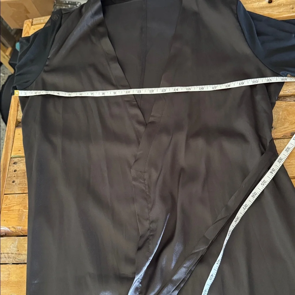 New Black Satin Robe with Ostrich Feather Cuffs Sheer Sleeves - Picture 6 of 6